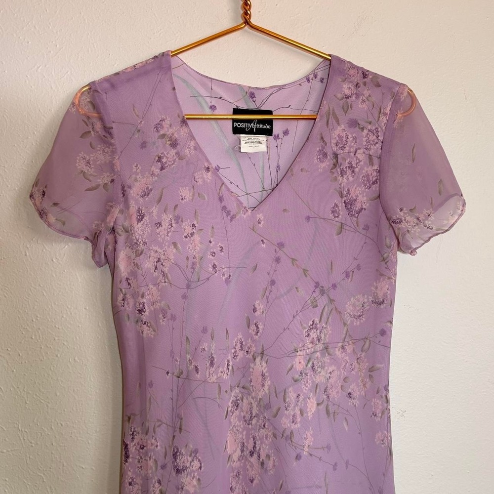 Vintage Y2K Chiffon Maxi Floral Flowy Ruffle Dress Dainty Romantic Size 8